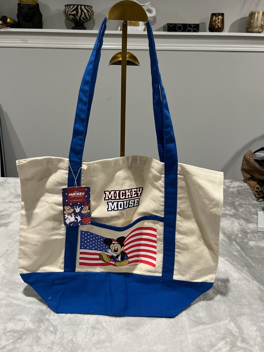 Primark Disney Mickey Mouse Patriotic American Flag Canvas Tote Bag NWT